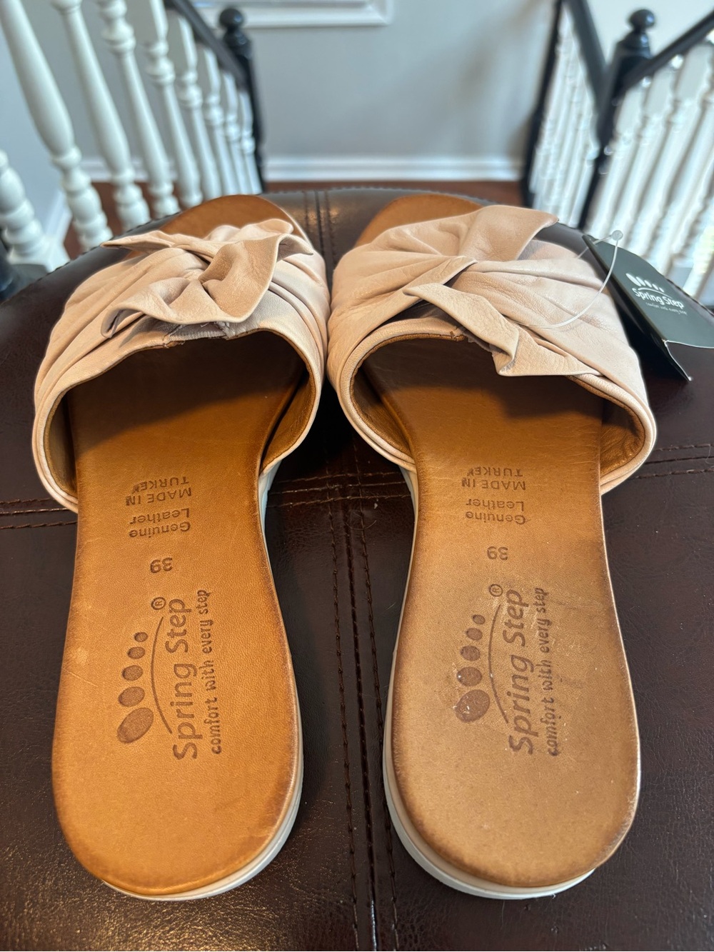 Spring Step Leather Light Pink Knot Slide Sandals - Picture 3 of 10